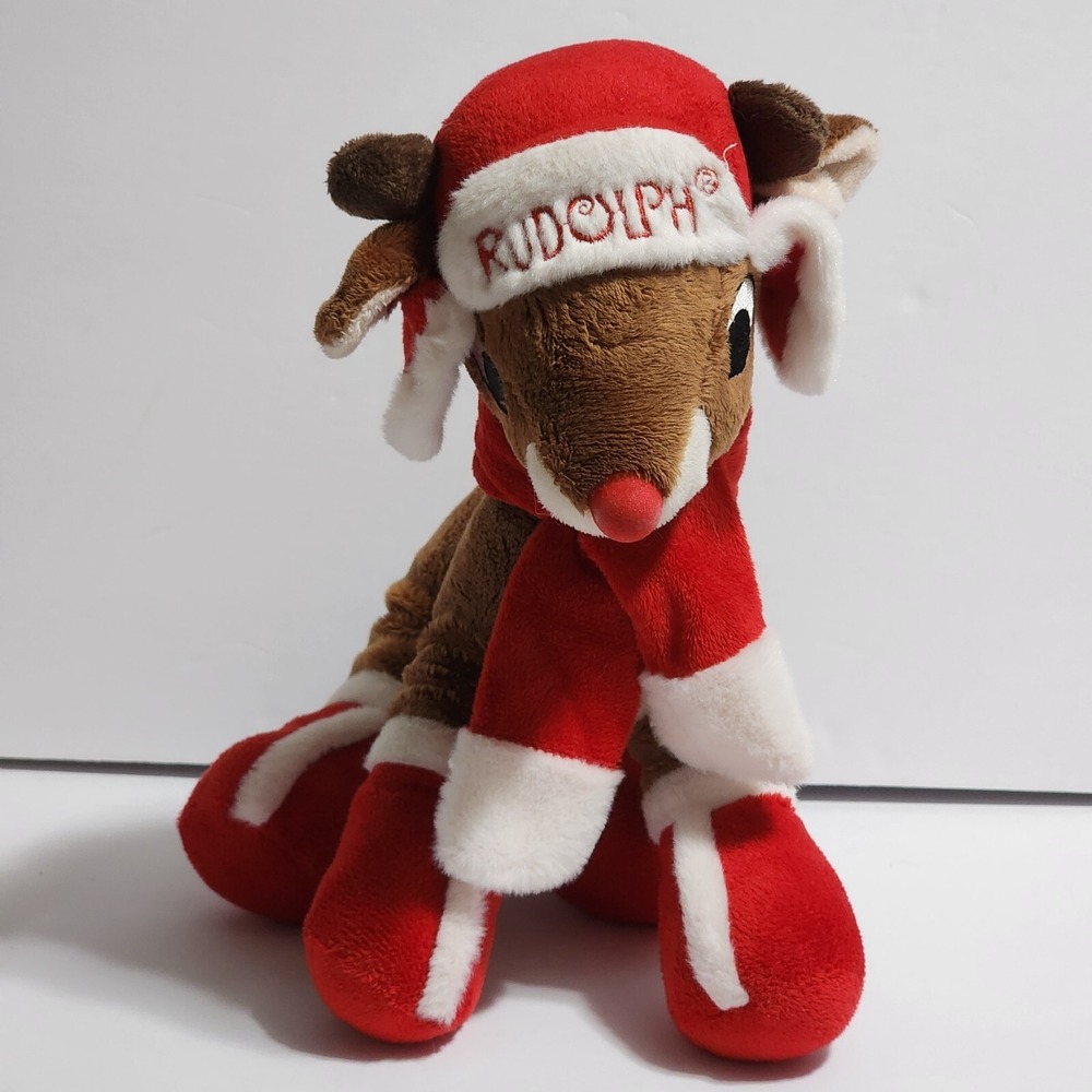 Dan Dee Rudolph the Red-Nosed Reindeer Plush Scarf Trapper Hat Soft 12"